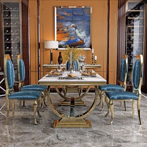 Bộ Bàn Ăn Hiện Đại 1 + 6/1 + 8 Hình Chữ Nhật Hiện Đại Marble Top Kim Loại Bạc Thép Không Gỉ Kích Thước Tùy Chỉnh Đồ Nội Thất Phòng Ăn - Product Image 3