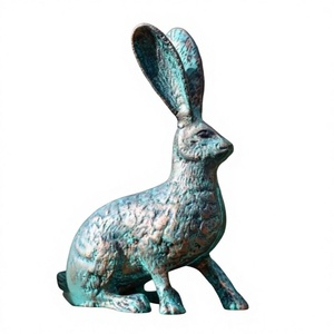 Figura de Conejo de Metal Fundido a Mano con Orejas Grandes, Artículos de Jardín, Estatua Decorativa de León, Acabado Verde Pátina - Product Image 1