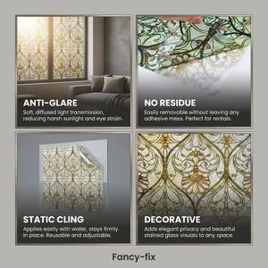 Autocollants de fenêtre en film PVC Fancyfix Modern Honeysuckle Ogee (non autocollants) pour isolation thermique et décoration de vitres - Product Image 3