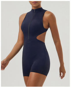 Mono deportivo de una pieza sin espalda con media cremallera y logotipo personalizado mono de yoga sin mangas con cintura hueca en forma de U - Product Image 5
