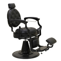 Meubles de barbier de style antique, chaise de coiffure à base de métal en cuir, chaise de barbier noire rétro robuste à vendre
