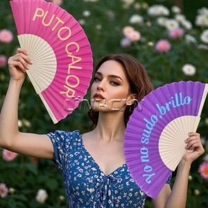 23cm Bamboo <b>Frame</b> Handheld Wooden Fabric Fan Flower Design Custom Shape <b>Painting</b> Wedding Favors Bulk Wholesale Custom Logo - Product Image 4