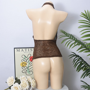 Shiny Deep V Solid Colour Vest Fashion Sexy See Through Swing Neck Halter <b>Top</b> for Women Fashion - Product Image 6