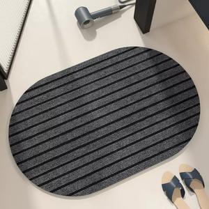 Alfombra de baño ovalada a rayas minimalista, fibra de poliéster, absorbente, antideslizante, para baño, entrada, dormitorio, cocina, revestimiento para suelo - Product Image 1