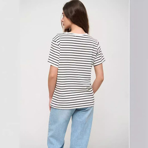 <span class=keywords><strong>Camiseta</strong></span> de manga corta a <span class=keywords><strong>rayas</strong></span> transfronterizas elegante de verano 2025 para <span class=keywords><strong>mujer</strong></span> estilo europeo americano versátil cuello blanco negro Nuevo - Product Image 4