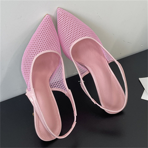 Sandalias de Tacón Alto con Punta en Pico, Elegantes y a la Moda para Mujer, Verano 2025, con Cordones, Malla Transpirable, Tacón Bajo - Product Image 2