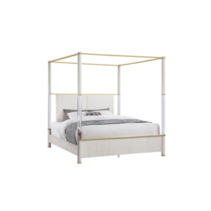 Modern King Oak Four Post Soft <b>Bed</b> with Adjustable <b>Convertible</b> Features - Product Image 1