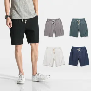 De gros shorts hommes couleur sable-Shorts de sport pour hommes, pantalon de haute qualité, ample, loisirs d'été, d'extérieur, en lin, pantalon en chanvre, taille serrée