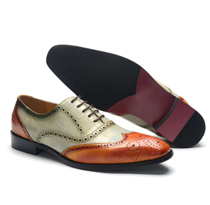 High-quality genuine leather men's formal <b>shoes</b> with square toe and laces, suitable for wedding events and casual wear. - Product Image 1