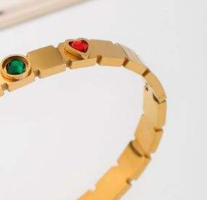 Bracciale in Acciaio Inossidabile con Zirconi Colorati Quadrati, Placcato Oro, Gioiello Unisex alla Moda - Product Image 5