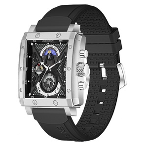 Lige 8965 Luxury Red Fashionable Quartz Watch Rubber Strap Moon Phase 24H Display <b>Chronograph</b> Leisure <b>Automatic</b> Concept Watch - Product Image 2