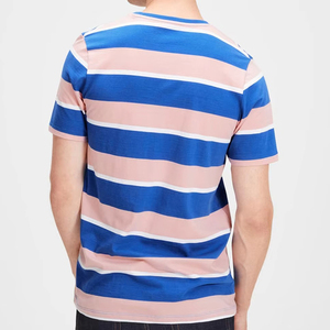 Men's Striped Short Sleeve O-Neck T-Shirt Regular Fit Casual Knitted Blue Pink <b>White</b> Patterned Top - Product Image 5