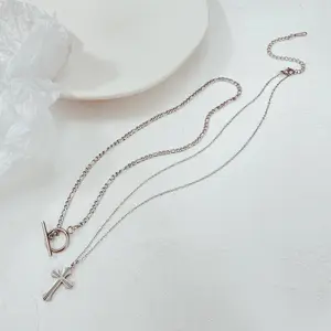 Chaîne en argent avec symbole de croix pour hommes, collier à la mode, pendentif croisé, en acier inoxydable, pendentifs musulmans en alliage, flèche, CN;ZHE