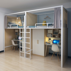 Letto in ferro moderno a due piani spazio letto a castello <span class=keywords><strong>con</strong></span> <span class=keywords><strong>tenda</strong></span> per Hotel ostello della gioventù capsula letto Hotel - Product Image 3