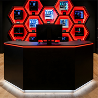 Vitrine d'exposition moderne personnalisée en acier inoxydable et verre, éco-responsable, avec éclairage LED pour magasin de jeux informatiques et commerce de détail