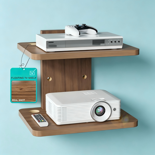 Floating TV Shelf, 2 Tier Projector Shelf for DVD Players, Routers, Living Room Decor Accessories, Wall Mount Shelves Holds up