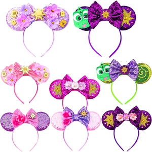 Dessin animé souris princesse bandeau oreille pour enfants <span class=keywords><strong>raiponce</strong></span> bandeau femmes magique hexagramme <span class=keywords><strong>cheveux</strong></span> accessoires filles paillettes arc chapeaux - Product Image 1