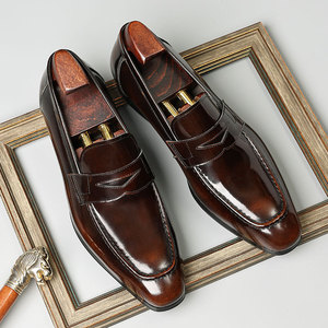Chaussures basses rétro en cuir véritable pour hommes, à bout rond, décontractées, polyvalentes, avec patchwork vieilli et lacets - Product Image 5