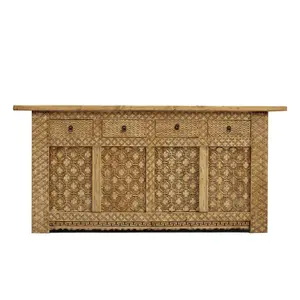 中国艺术手工雕刻仿旧天然再生木餐具柜 - Product Image 1