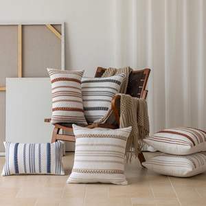 Handmade Striped Pillow Cases <b>Rectangle</b> Beige Gray Polyester Cotton Home Decor <b>Cushion</b> <b>Covers</b> Living Room Sofa Throw Pillows - Product Image 5