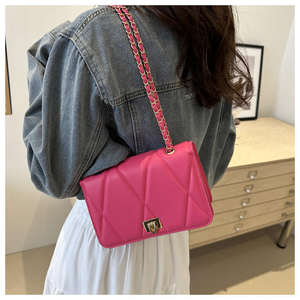 2024 nouveau exquis géométrique simple sangle Polyester doublure sac à bandoulière rétro mode diamant chaîne sac à bandoulière - Product Image 2