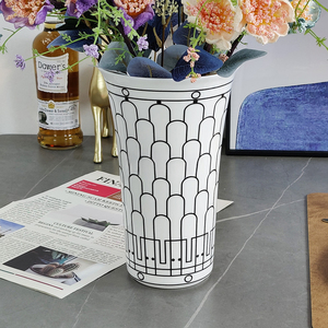 Open Ceramic Black Line Vase Creative and Simple <b>Home</b> <b>Decoration</b> Desktop Vase <b>Decoration</b> Handicrafts - Product Image 3