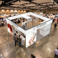 Stand de Exhibición de 20x20 pies para Ferias Comerciales, Estructura de Aluminio Personalizada, Impresión SEG, Mostrador con Iluminación LED