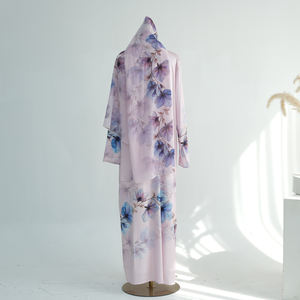 2026 imprimé fleuri musulman Long Cardigan Abaya avec <span class=keywords><strong>Hijab</strong></span> vente en gros vêtements islamiques femmes <span class=keywords><strong>robe</strong></span> musulmane Ramadan Eid Abaya - Product Image 5