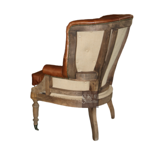 गर्म बिक्री अमेरिकी देहाती लकड़ी डाइनिंग चेयर शीर्ष अनाज चमड़े का बटन वापस टफ्टेड टैन चमड़े के क्लब कुर्सी - Product Image 4