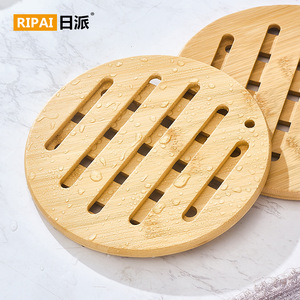 Tapis de table en bambou résistant à la chaleur, dessous de plat rond en bois, tapis isolant de cuisine, couleur unie - Product Image 3