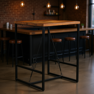 Table de bar en bois de récupération 27,6x27,6x41,7 cm, carrée, style industriel moderne, base tréteau, mobilier de bar écologique pour la maison - Product Image 2