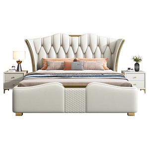 Rosegia Modern King <b>Size</b> Soft Headboard Genuine Leather Upholstered <b>Bed</b> with Storage Pine Wood Frame Eco-Friendly Durable Design - Product Image 2