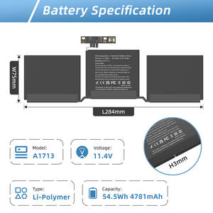Batería de repuesto para portátil MYiYAE A1713 para <span class=keywords><strong>MacBook</strong></span> <span class=keywords><strong>Pro</strong></span> Retina 13 pulgadas <span class=keywords><strong>A1708</strong></span> 2016 <span class=keywords><strong>2017</strong></span> batería de la serie Year - Product Image 2