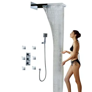 Gaya eropa Chrome Kran Shower Termostatis Set waterfall shower kepala