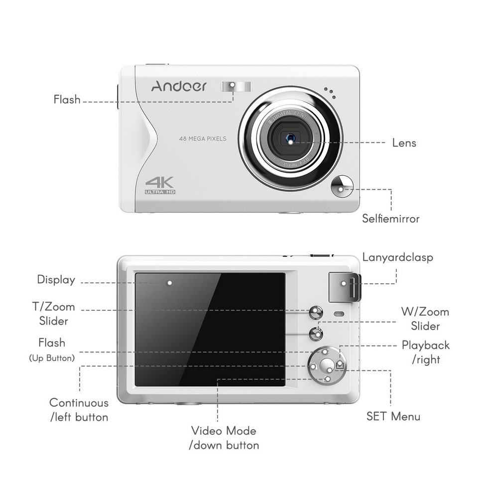 Andoer Digital Camera 2K 48MP Camera Camera Portable Compact Camera