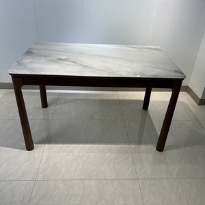 Micro Super Luxe Eettafel met massief houten poten en natuurlijk marmeren blad, rechthoekig, kristalhelder, micro modern, eenvoudige eettafel - Product Image 1