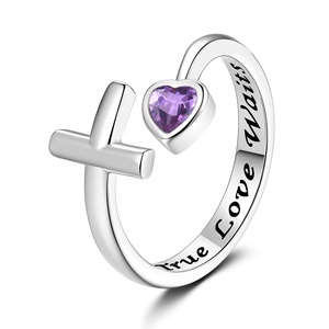 Anillo Ajustable PK 2026 <span class=keywords><strong>True</strong></span> Love Waits con Cruz en Forma de Corazón, Tungsteno Electrochapado con Circonita Azul, Regalo de Joyería para Mujer - Product Image 5
