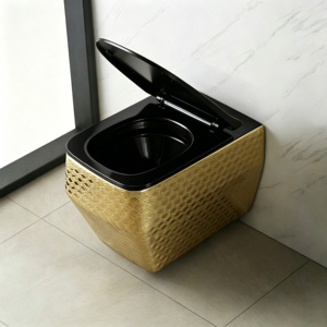 <span class=keywords><strong>WC</strong></span> mural de luxe en céramique carrée, d'inspiration rétro, or et <span class=keywords><strong>noir</strong></span>, pour hôtels de charme - Product Image 3