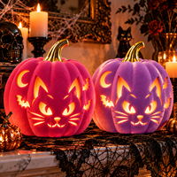 Beflocktes LED-Halloween-Kürbislicht mit Katzengesicht-Design, Batteriebetrieben, für Innen- und Außendekoration, OEM ODM Anpassbar