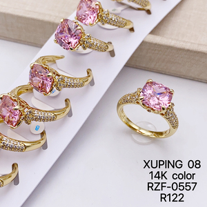 Joyería XUPING al por Mayor, Anillo de Compromiso y Boda para <span class=keywords><strong>Mujer</strong></span>, Chapado <span class=keywords><strong>en</strong></span> <span class=keywords><strong>Oro</strong></span> de 14K, con Piedras de Colores, Estilo Moderno, Color Rosa - Product Image 1