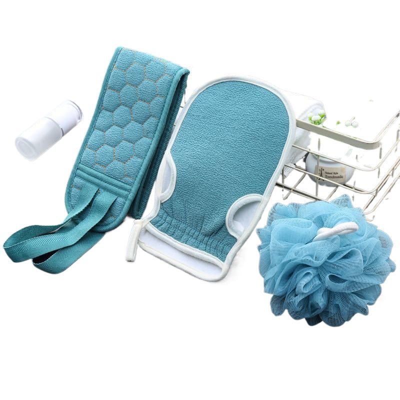 Spazzole da bagno di lusso per uomo e donna spugne depuratori Set di asciugamani da bagno con Scrubber posteriore, spugnetta luffa, Pouf palla doccia