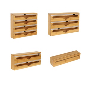 Distributeur mural personnalisé 3-<span class=keywords><strong>en</strong></span>-1 <span class=keywords><strong>en</strong></span> bambou et plastique pour film alimentaire et papier d'aluminium avec coupe-glissière intégré - Product Image 1