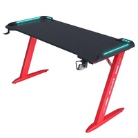 Bureau de jeu avec lumières LED RVB, grand bureau PC de jeu en forme de Z avec table de bureau de jeu d'ordinateur de bureau en fibre de carbone pour joueur