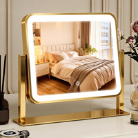 Miroir de maquillage intelligent à commande tactile, à intensité variable, avec cadre en métal carré, rotatif à 360°