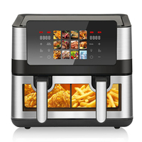 Friteuse à air 4+4L 2000W à commande numérique, double panier, fonctions grill, cuisson et rôtissage, écran LCD, poignée froide et protection contre la surchauffe