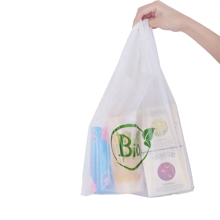 Biyobozunur plastik yelek kolu taşıyıcı kullanımlık T-Shirt alışveriş carrhousehold ambalaj çanta ev ürünleri için