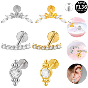 <b>Titanium</b> Earrings G23 Piercing Jewelry Ear Cartilage Studs With Crystal Inlay For Unisex Gift - Product Image 1