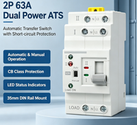 Commutateur de transfert automatique 63A 2P AC 230V, inverseur de source double alimentation, interrupteur sélecteur à montage sur rail DIN pour générateur et système solaire