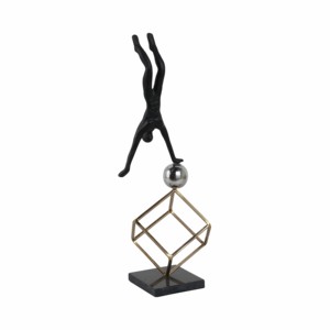 Statuetta scultorea in metallo di ginnasta su palla e cubo per decorare la casa, l'ufficio o la scrivania - Product Image 2