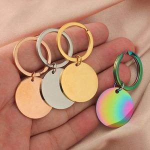 Llavero Metálico en Blanco de Acero Inoxidable, Personalizable con Código QR Grabado con Láser, Anillos para Llaves, Discos Redondos, Etiquetas en Blanco, Llavero en Oro Rosa y Arcoíris - Product Image 1